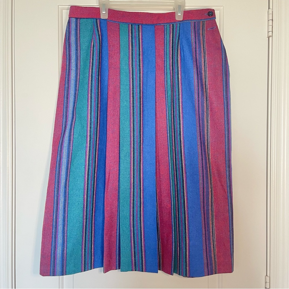 True Vintage Inner Visions Union tag striped wool skirt pleated 60s 70s size 18